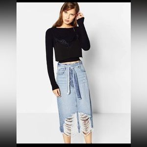 Zara Distress Denim Skirt